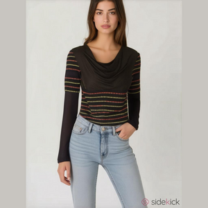 MYCO ANNA Canadian Black Stripes Artsy Wool Top Size Small